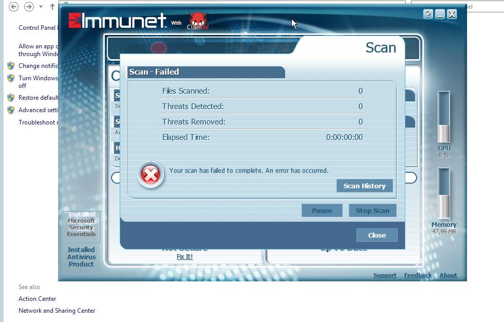 immunet gagal scan karena di block oleh Microsoft Security Essentials